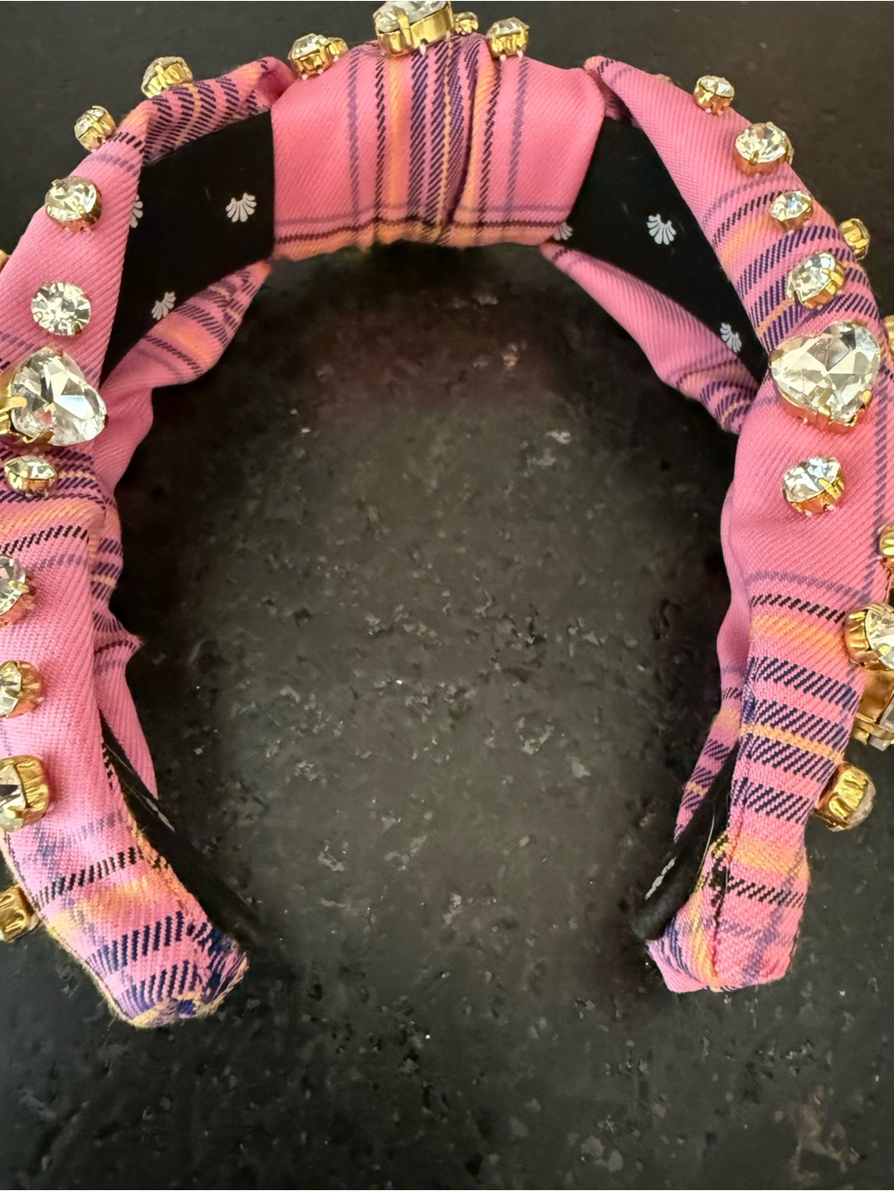 Lele Sadoughi Pink and Gold Plaid Jeweled Padded Headband - Picture 2 of 4